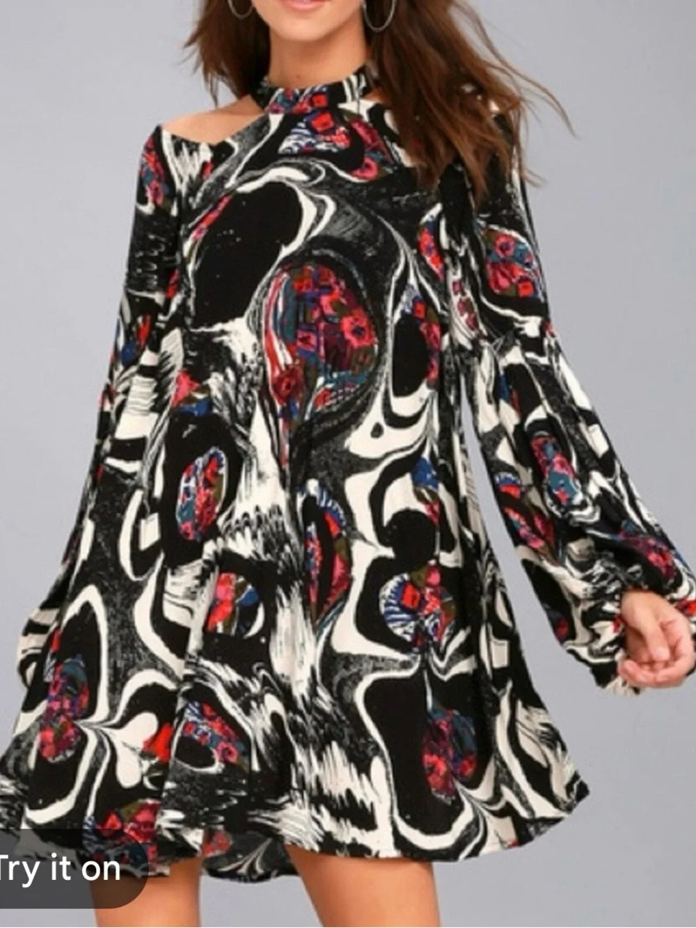 Free People Black & White Abstract Cutout Swing Top or Mini Dress Tunic Artsy